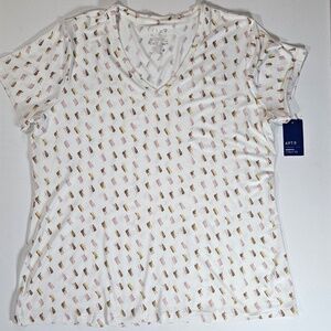 Apt 9 Shirt Womens XL Brushstroke Print‎ Essentials V Neck Tee Top Multicolor